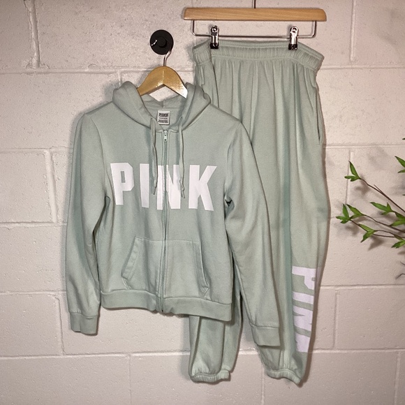 Victoria Secret Pink Mint Hooded Sweatshirt Set | Size Small - Picture 1 of 4